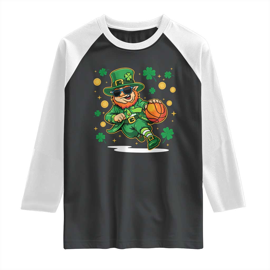 Leprechaun Basketball St Patricks Day Sport Lover Raglan Shirt TS11 Black White Print Your Wear