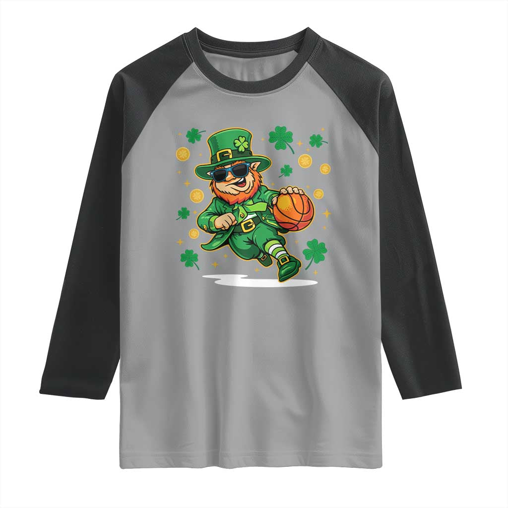 Leprechaun Basketball St Patricks Day Sport Lover Raglan Shirt TS11 Sport Gray Black Print Your Wear
