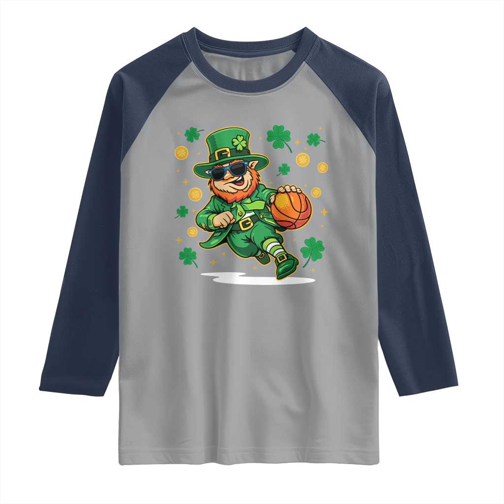 Leprechaun Basketball St Patricks Day Sport Lover Raglan Shirt TS11 Sport Gray Navy Print Your Wear