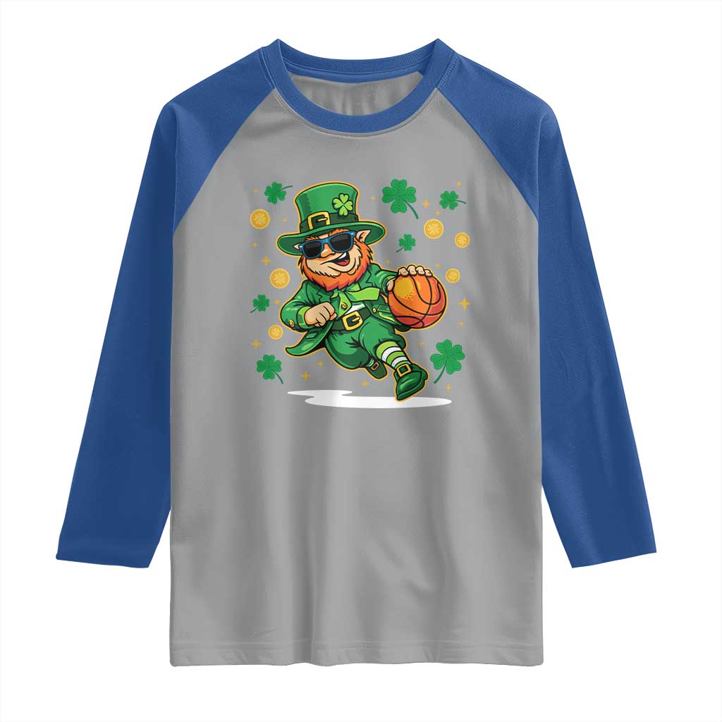 Leprechaun Basketball St Patricks Day Sport Lover Raglan Shirt TS11 Sport Gray Royal Print Your Wear