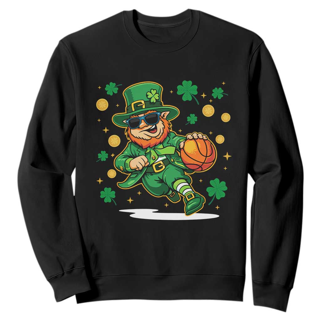 Leprechaun Basketball St Patricks Day Sport Lover Sweatshirt TS11 Black Print Your Wear