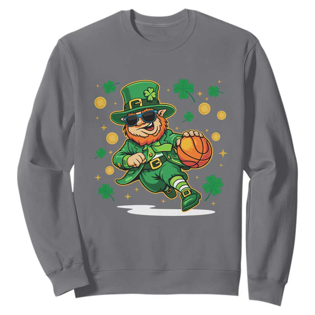 Leprechaun Basketball St Patricks Day Sport Lover Sweatshirt TS11 Charcoal Print Your Wear
