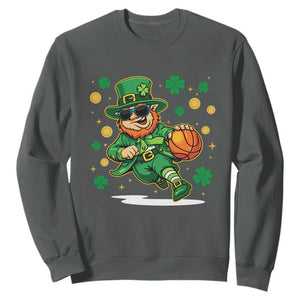 Leprechaun Basketball St Patricks Day Sport Lover Sweatshirt TS11 Dark Heather Print Your Wear
