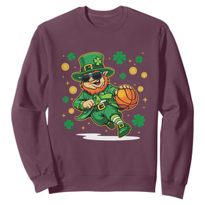 Leprechaun Basketball St Patricks Day Sport Lover Sweatshirt TS11 Maroon Print Your Wear