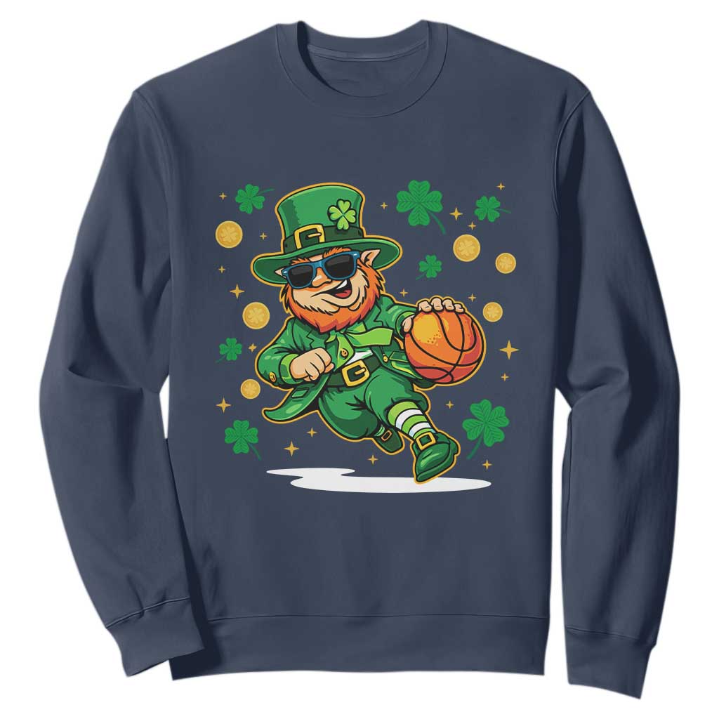 Leprechaun Basketball St Patricks Day Sport Lover Sweatshirt TS11 Navy Print Your Wear