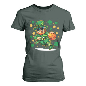 Leprechaun Basketball St Patricks Day Sport Lover T Shirt For Women TS11 Dark Forest Green Print Your Wear