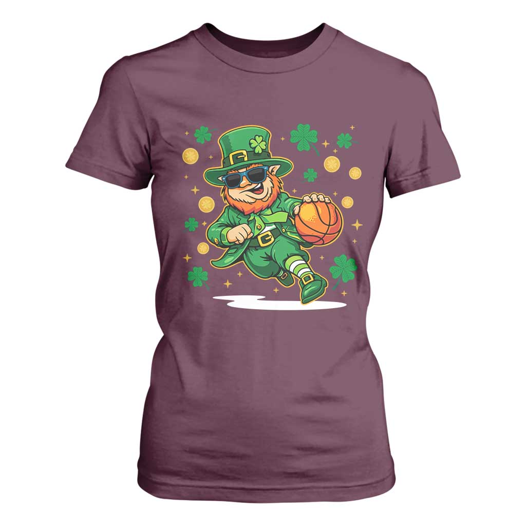Leprechaun Basketball St Patricks Day Sport Lover T Shirt For Women TS11 Maroon Print Your Wear