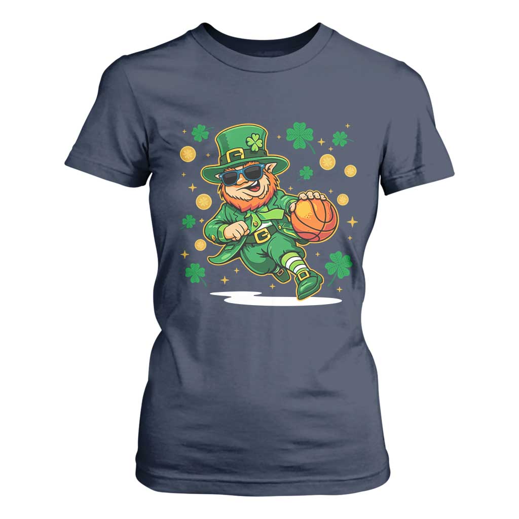 Leprechaun Basketball St Patricks Day Sport Lover T Shirt For Women TS11 Navy Print Your Wear