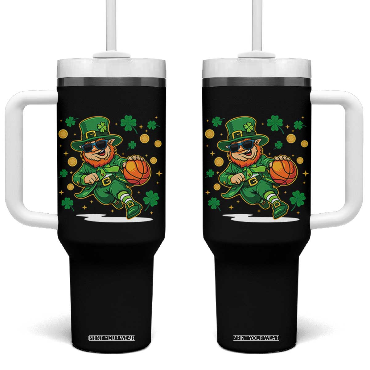 Leprechaun Basketball St Patricks Day Sport Lover Tumbler With Handle TS11 One Size: 40 oz Black Print Your Wear