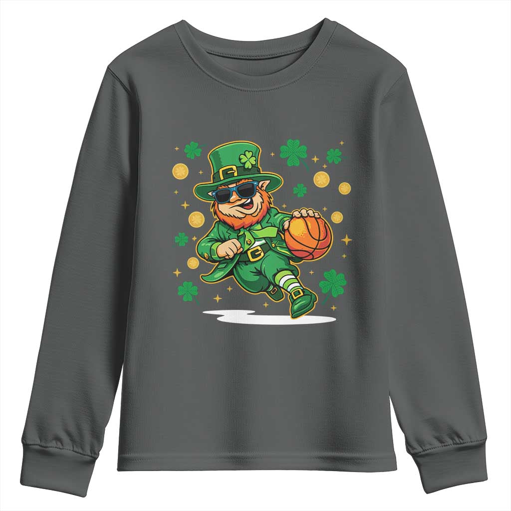 Leprechaun Basketball St Patricks Day Sport Lover Youth Sweatshirt TS11 Dark Heather Print Your Wear