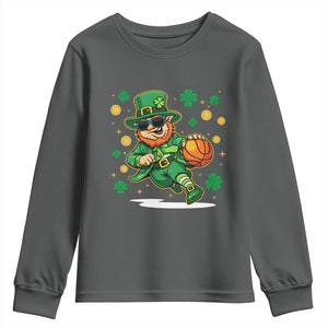 Leprechaun Basketball St Patricks Day Sport Lover Youth Sweatshirt TS11 Dark Heather Print Your Wear