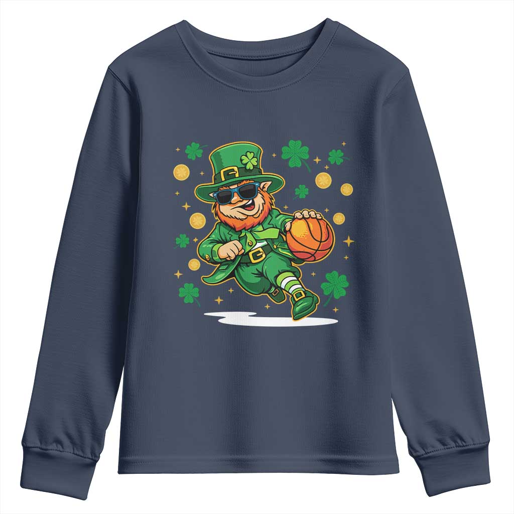 Leprechaun Basketball St Patricks Day Sport Lover Youth Sweatshirt TS11 Navy Print Your Wear