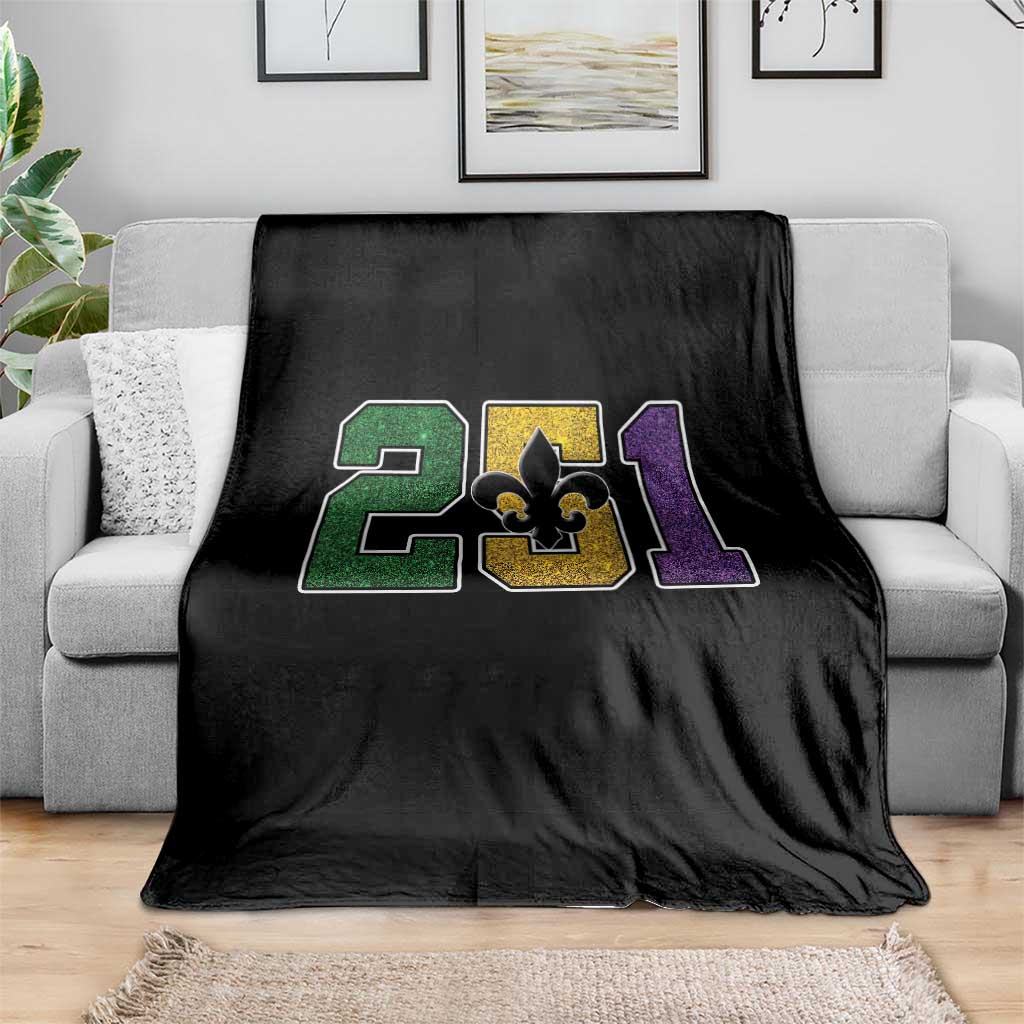 Funny Mardi Gras Mobile Alabama Throw Blanket 251 Area Code Glitter Print Fleur De Lis TS11 Print Your Wear