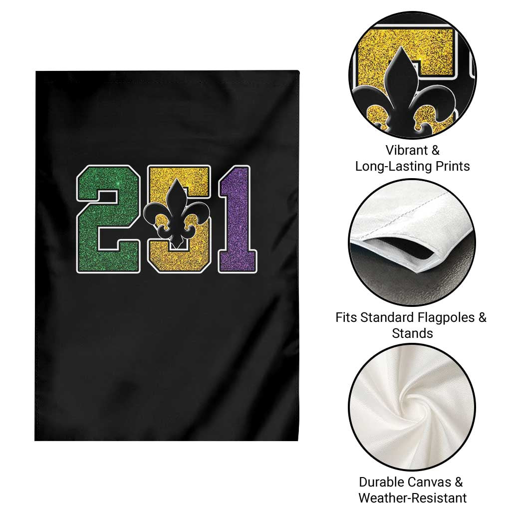 Funny Mardi Gras Mobile Alabama Garden Flag 251 Area Code Glitter Print Fleur De Lis TS11 Print Your Wear