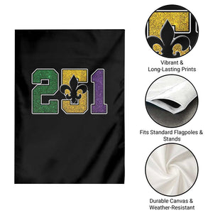 Funny Mardi Gras Mobile Alabama Garden Flag 251 Area Code Glitter Print Fleur De Lis TS11 Print Your Wear