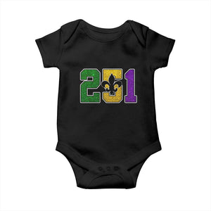 Funny Mardi Gras Mobile Alabama Baby Onesie 251 Area Code Glitter Print Fleur De Lis TS11 Black Print Your Wear