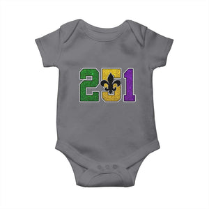 Funny Mardi Gras Mobile Alabama Baby Onesie 251 Area Code Glitter Print Fleur De Lis TS11 Charcoal Print Your Wear