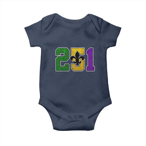 Funny Mardi Gras Mobile Alabama Baby Onesie 251 Area Code Glitter Print Fleur De Lis TS11 Navy Print Your Wear