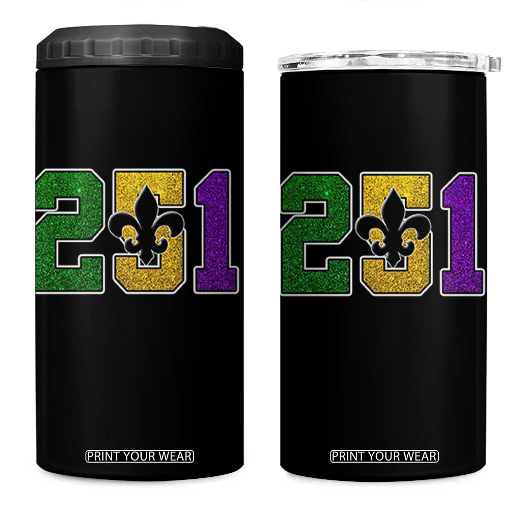 Funny Mardi Gras Mobile Alabama 4 in 1 Can Cooler Tumbler 251 Area Code Glitter Print Fleur De Lis TS11 One Size: 16 oz Black Print Your Wear