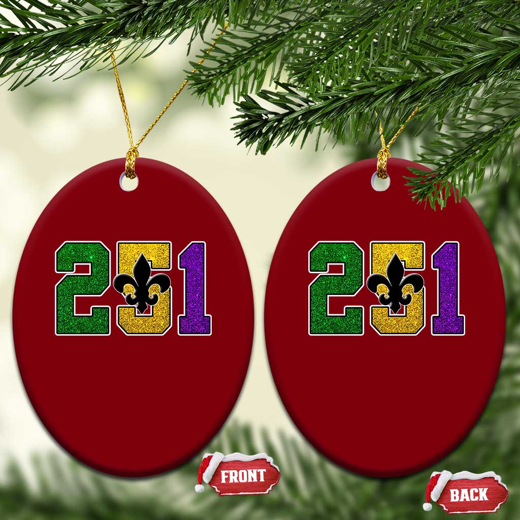 Funny Mardi Gras Mobile Alabama Ceramic Ornament 251 Area Code Glitter Print Fleur De Lis TS11 Print Your Wear