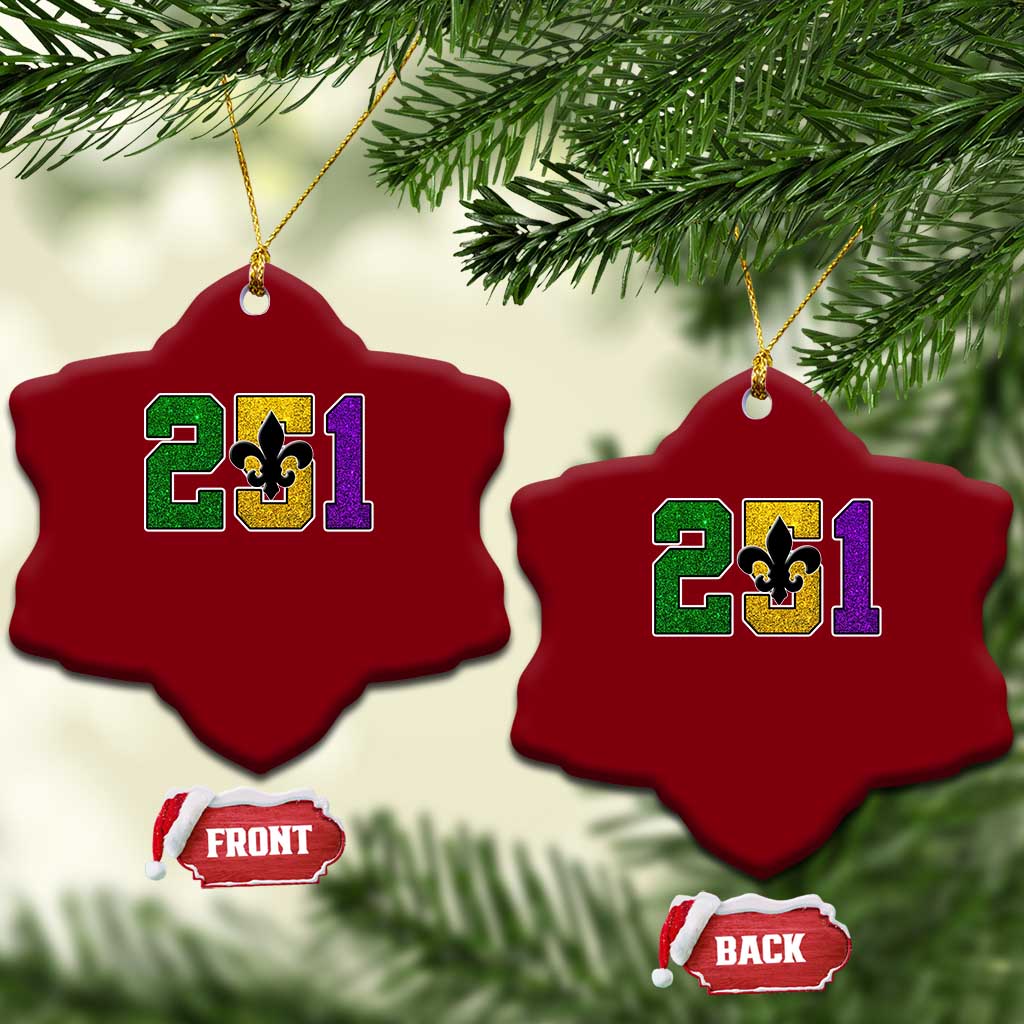 Funny Mardi Gras Mobile Alabama Ceramic Ornament 251 Area Code Glitter Print Fleur De Lis TS11 Print Your Wear