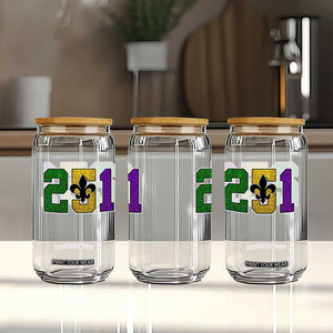 Funny Mardi Gras Mobile Alabama Glass Can 251 Area Code Glitter Print Fleur De Lis TS11 Print Your Wear