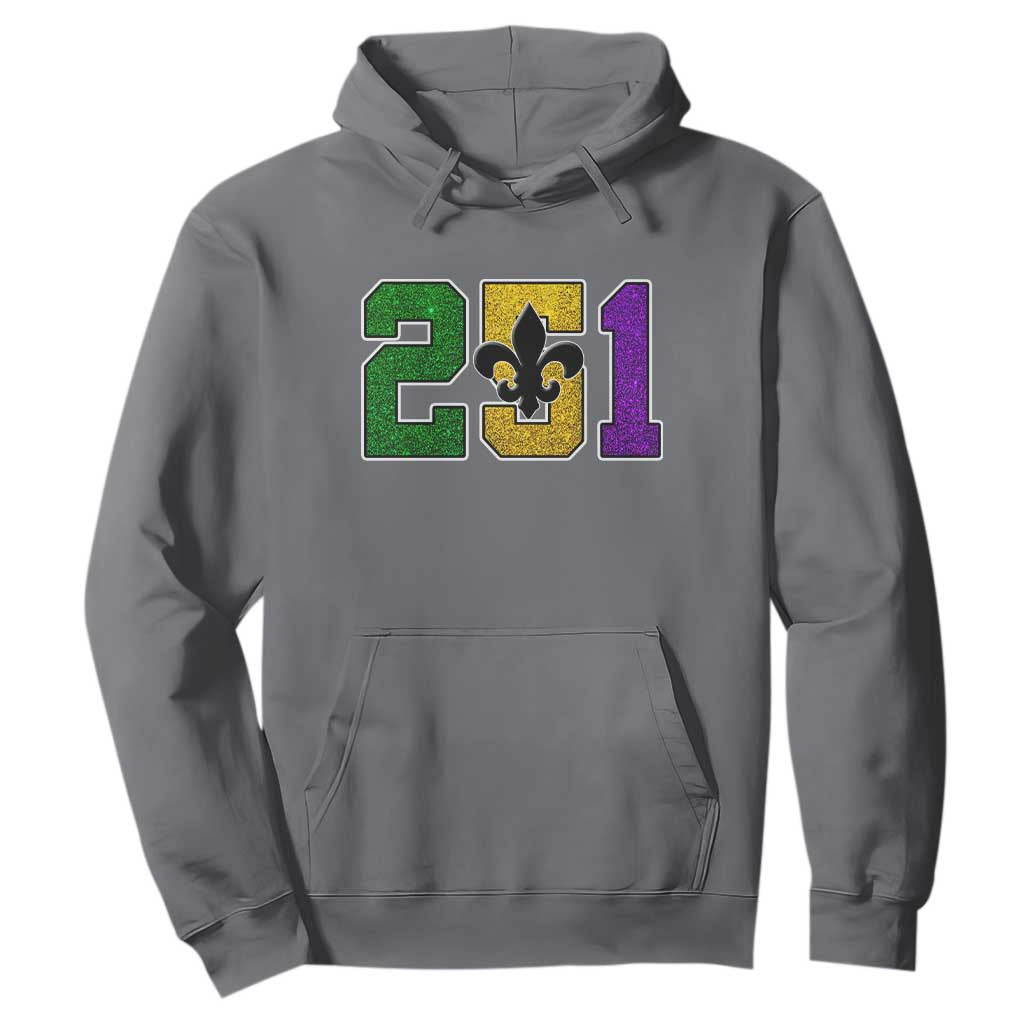 Funny Mardi Gras Mobile Alabama Hoodie 251 Area Code Glitter Print Fleur De Lis TS11 Charcoal Print Your Wear