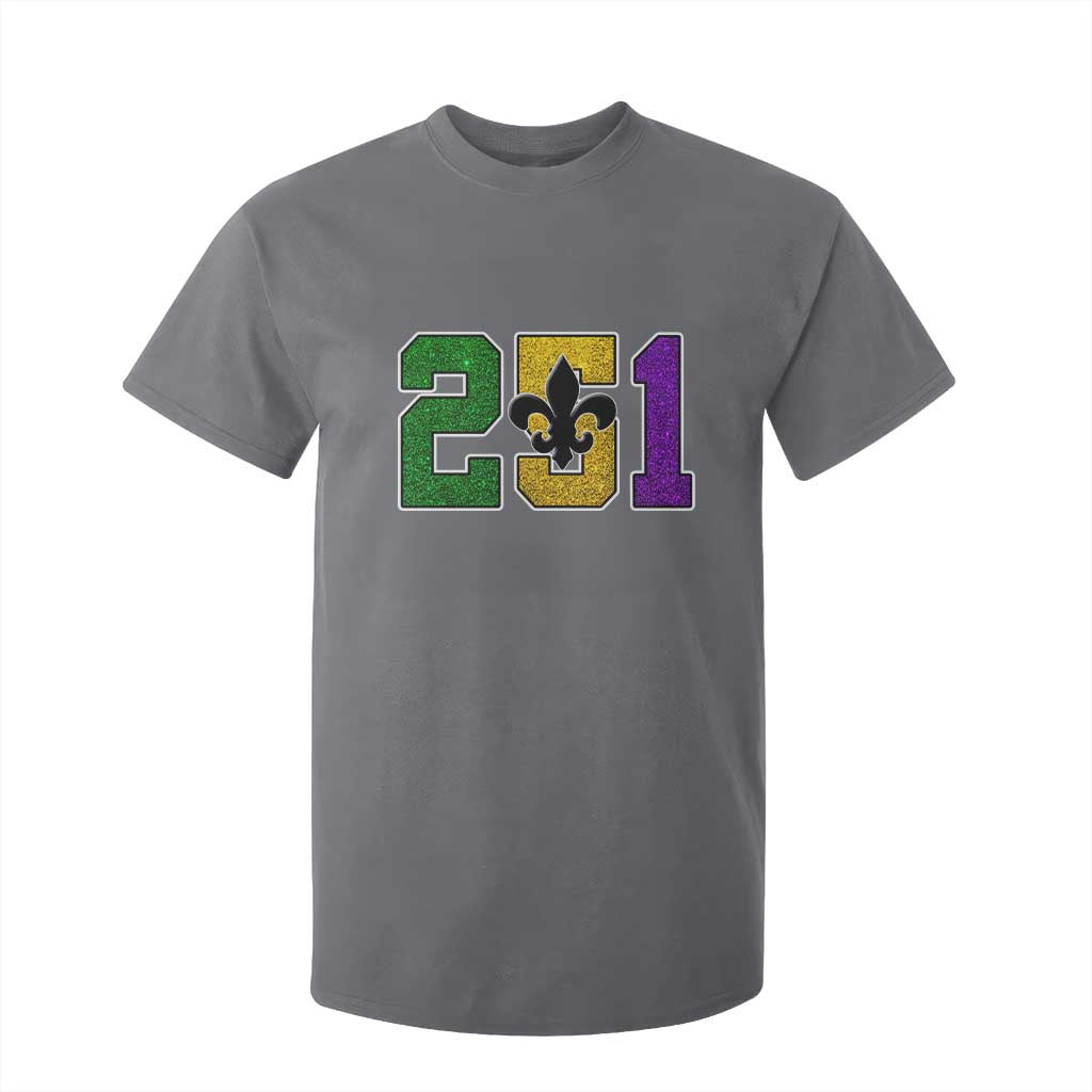 Funny Mardi Gras Mobile Alabama T Shirt For Kid 251 Area Code Glitter Print Fleur De Lis TS11 Charcoal Print Your Wear