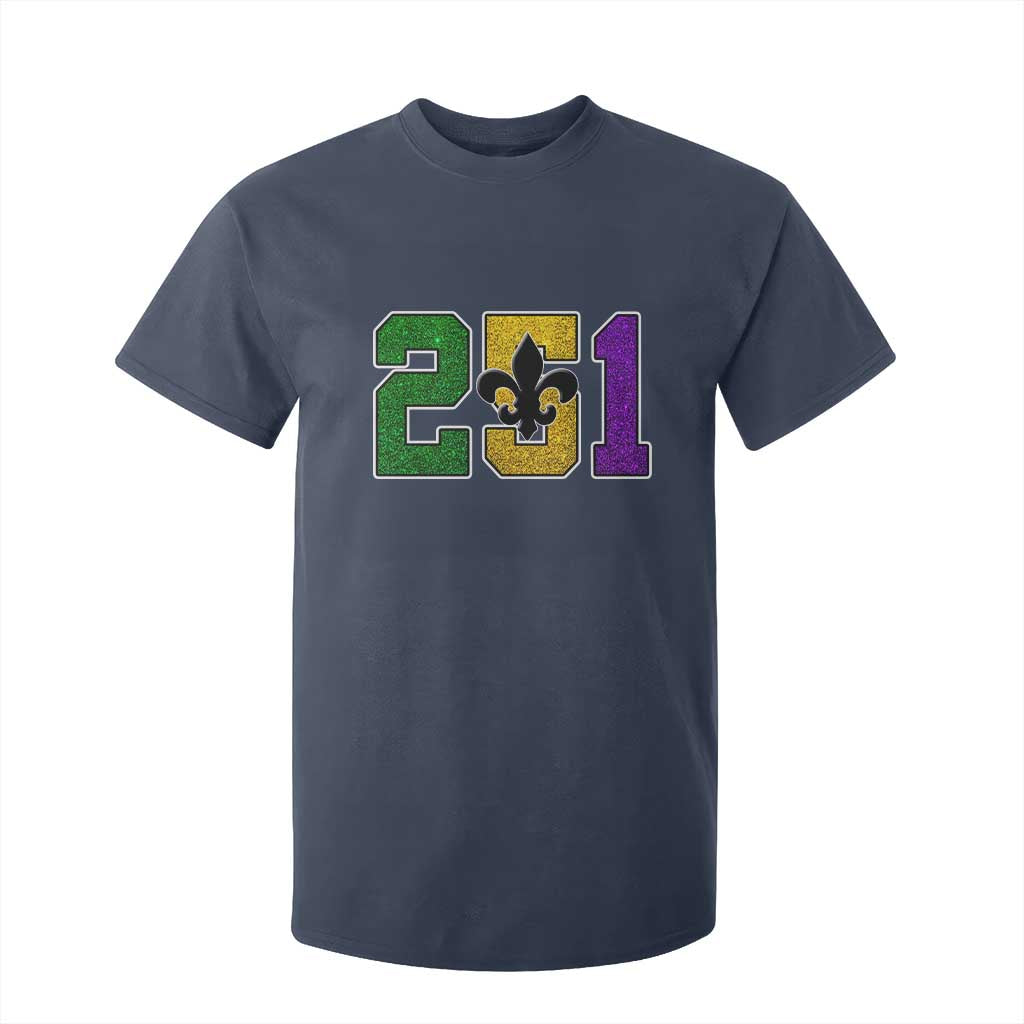 Funny Mardi Gras Mobile Alabama T Shirt For Kid 251 Area Code Glitter Print Fleur De Lis TS11 Navy Print Your Wear