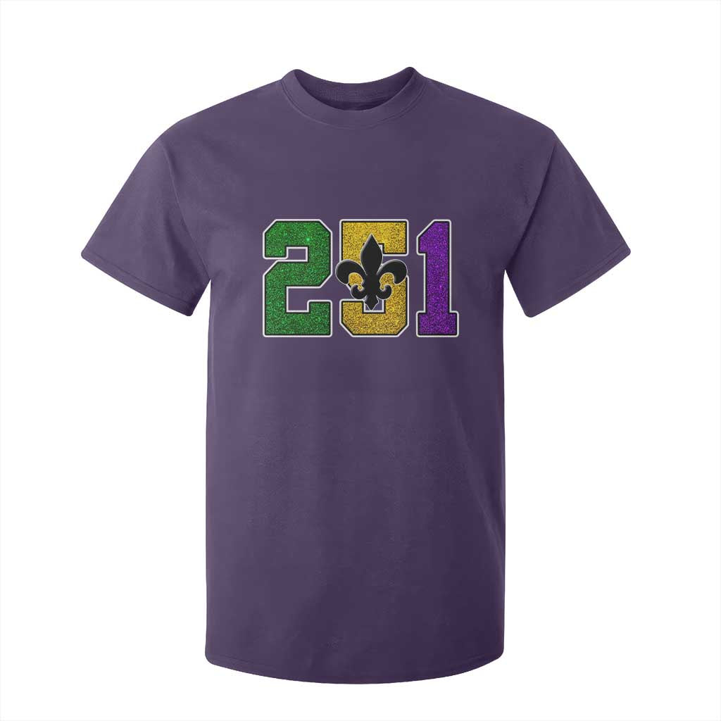 Funny Mardi Gras Mobile Alabama T Shirt For Kid 251 Area Code Glitter Print Fleur De Lis TS11 Purple Print Your Wear