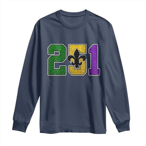 Funny Mardi Gras Mobile Alabama Long Sleeve Shirt 251 Area Code Glitter Print Fleur De Lis TS11 Navy Print Your Wear