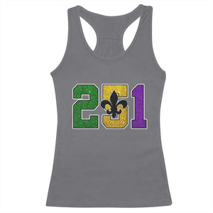 Funny Mardi Gras Mobile Alabama Racerback Tank Top 251 Area Code Glitter Print Fleur De Lis TS11 Charcoal Print Your Wear