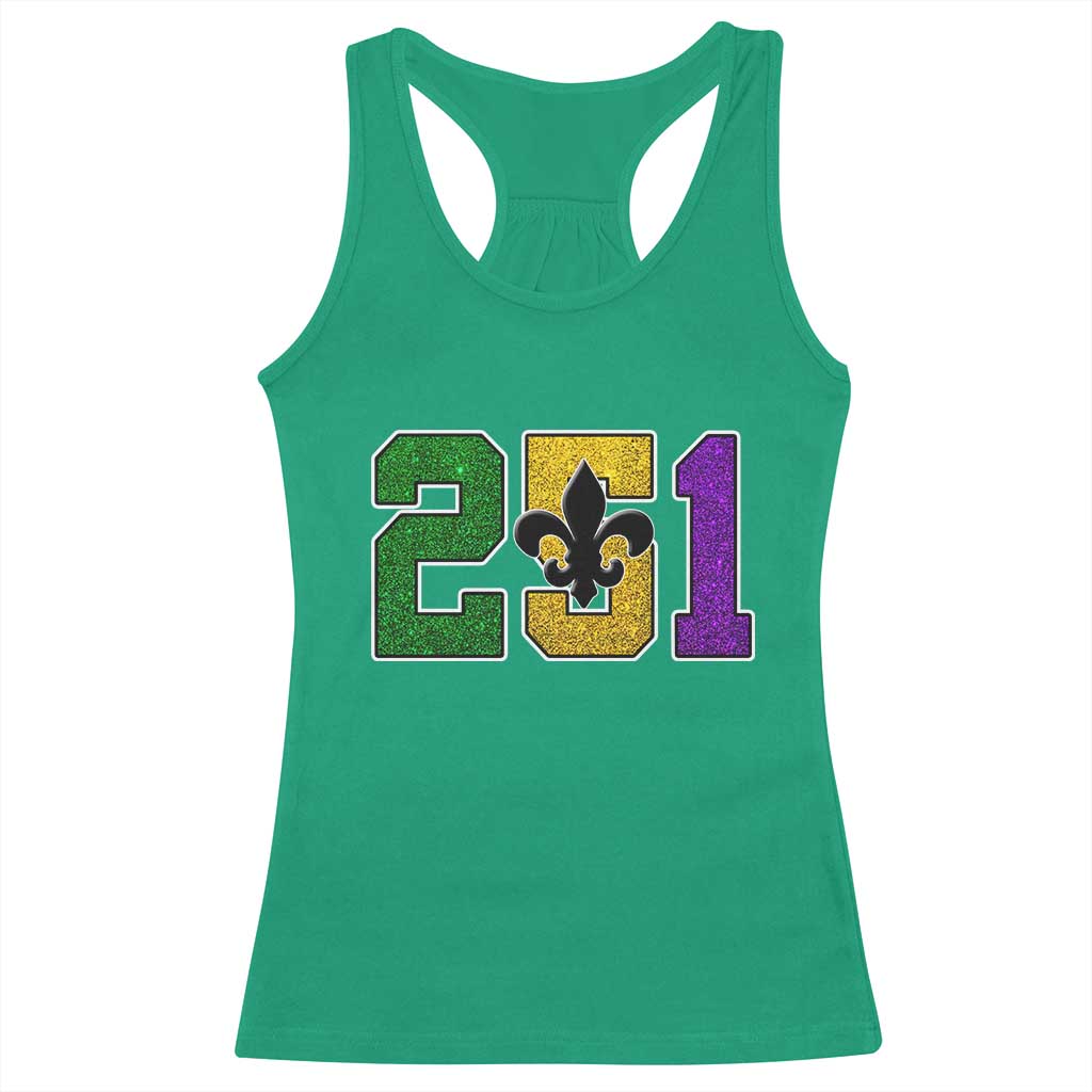 Funny Mardi Gras Mobile Alabama Racerback Tank Top 251 Area Code Glitter Print Fleur De Lis TS11 Irish Green Print Your Wear