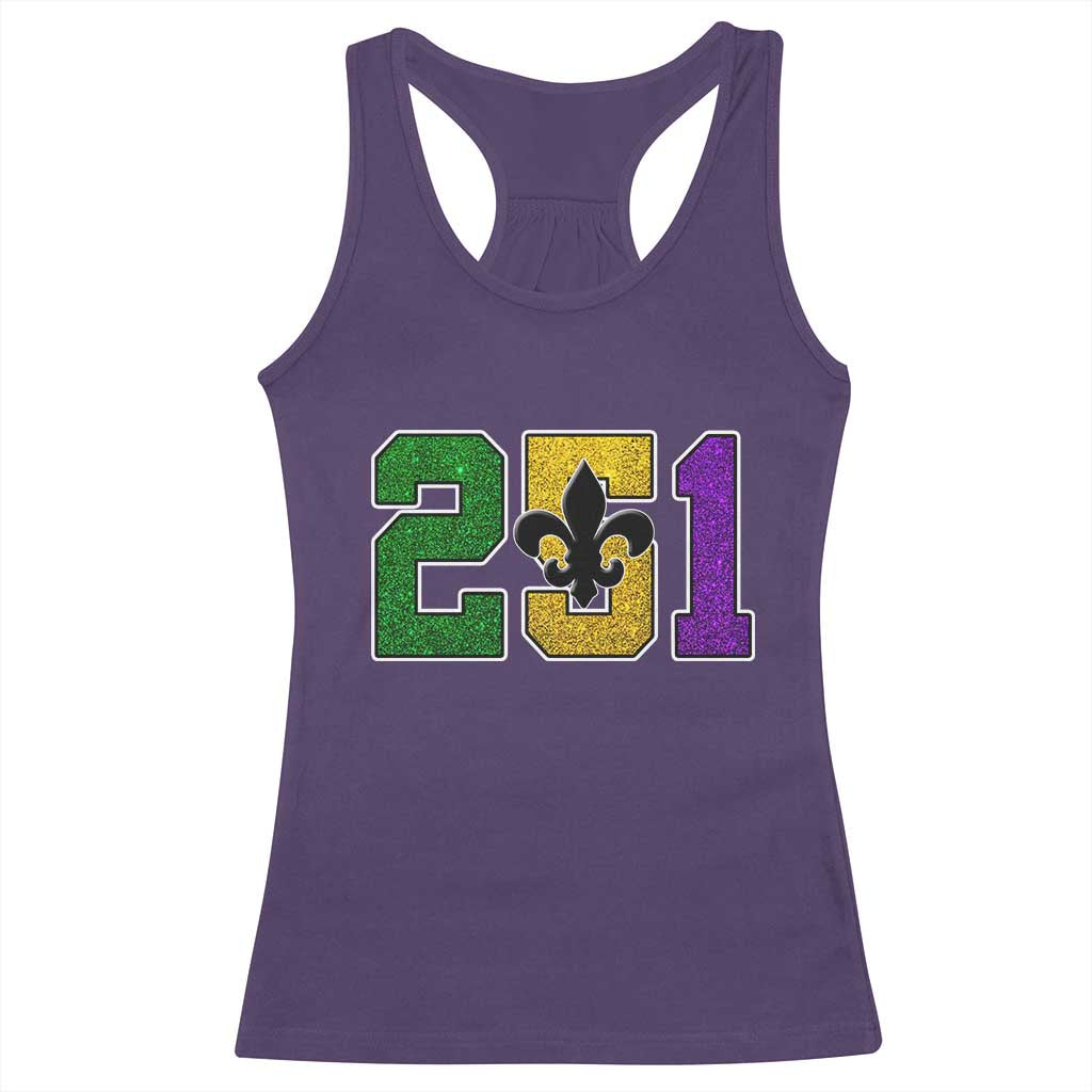 Funny Mardi Gras Mobile Alabama Racerback Tank Top 251 Area Code Glitter Print Fleur De Lis TS11 Purple Print Your Wear