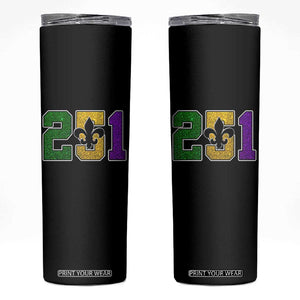 Funny Mardi Gras Mobile Alabama Skinny Tumbler 251 Area Code Glitter Print Fleur De Lis TS11 Black Print Your Wear