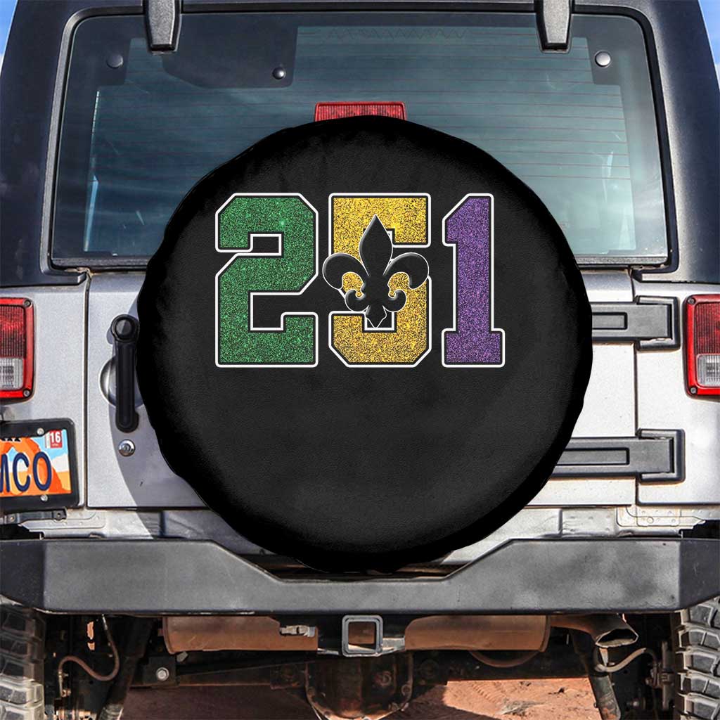 Funny Mardi Gras Mobile Alabama Spare Tire Cover 251 Area Code Glitter Print Fleur De Lis TS11 No hole Black Print Your Wear
