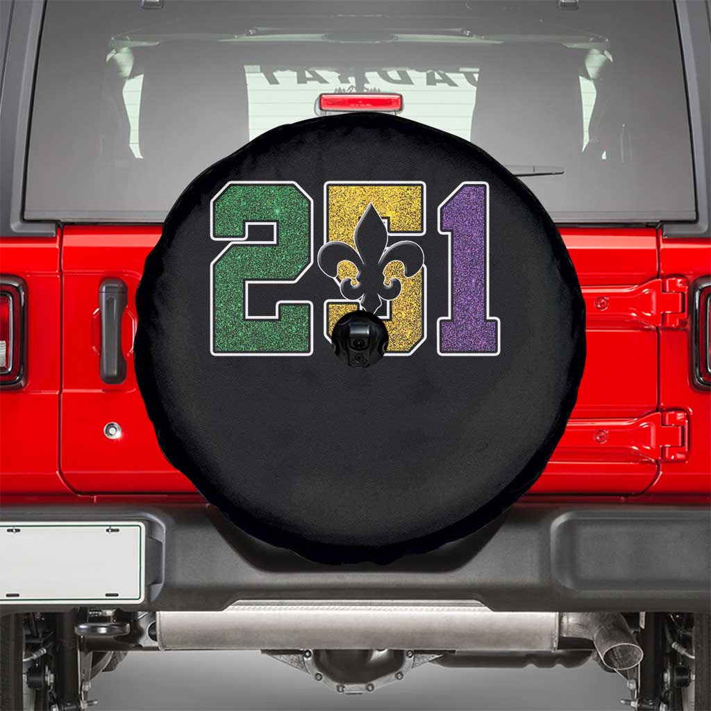 Funny Mardi Gras Mobile Alabama Spare Tire Cover 251 Area Code Glitter Print Fleur De Lis TS11 Black Print Your Wear
