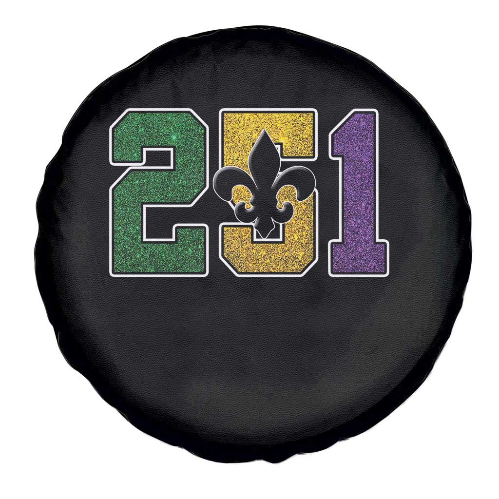 Funny Mardi Gras Mobile Alabama Spare Tire Cover 251 Area Code Glitter Print Fleur De Lis TS11 Print Your Wear