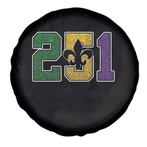 Funny Mardi Gras Mobile Alabama Spare Tire Cover 251 Area Code Glitter Print Fleur De Lis TS11 Print Your Wear