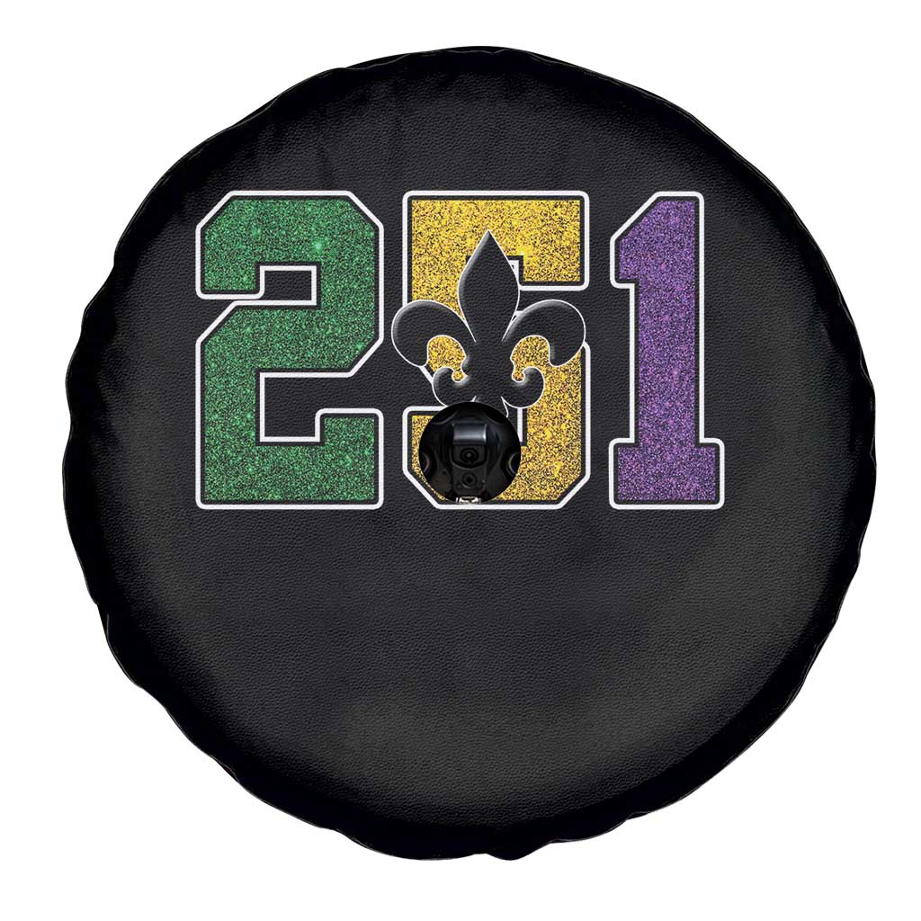 Funny Mardi Gras Mobile Alabama Spare Tire Cover 251 Area Code Glitter Print Fleur De Lis TS11 Print Your Wear