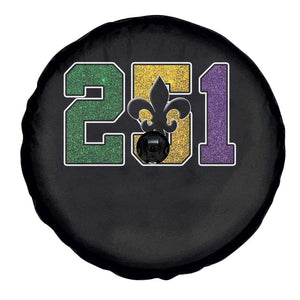Funny Mardi Gras Mobile Alabama Spare Tire Cover 251 Area Code Glitter Print Fleur De Lis TS11 Print Your Wear