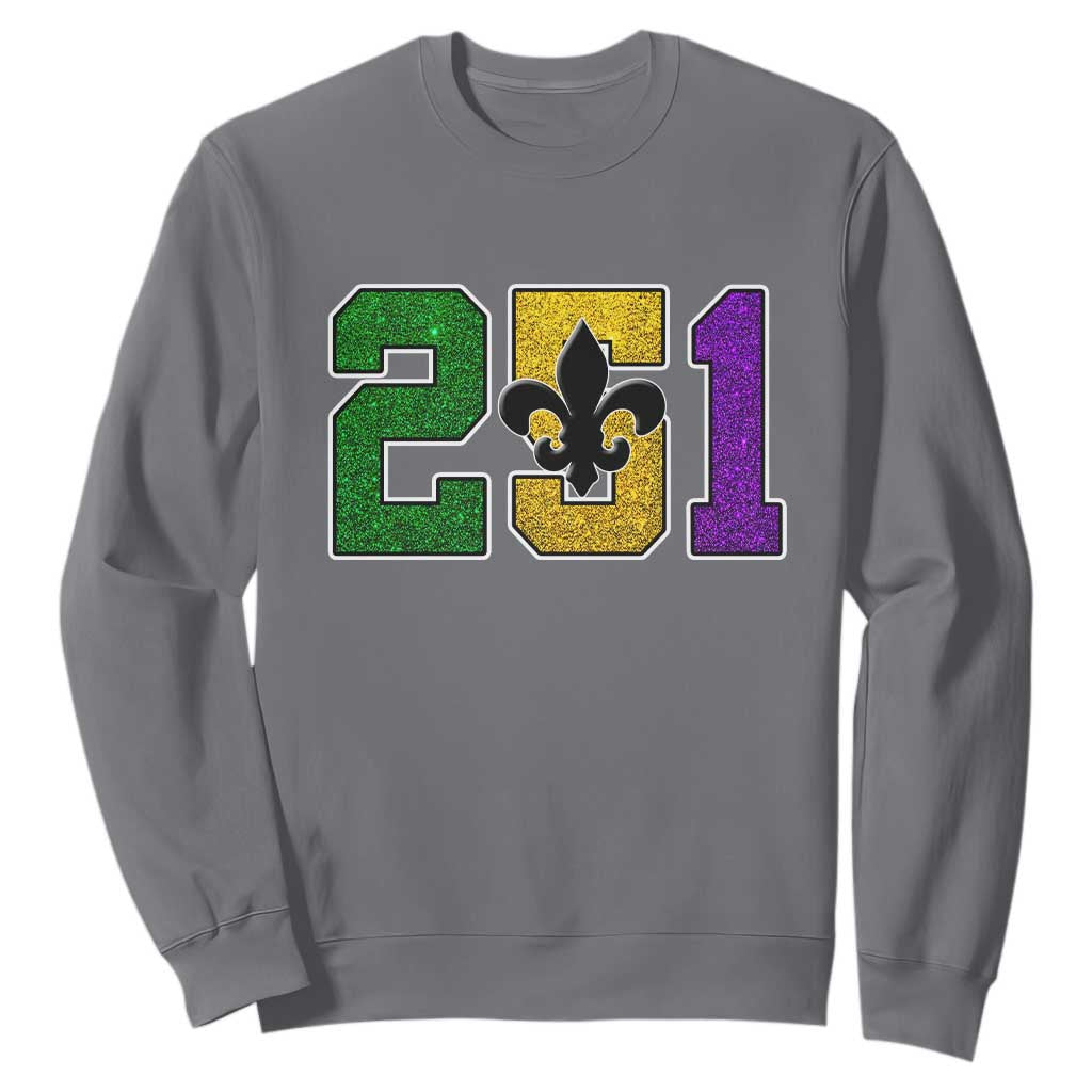 Funny Mardi Gras Mobile Alabama Sweatshirt 251 Area Code Glitter Print Fleur De Lis TS11 Charcoal Print Your Wear