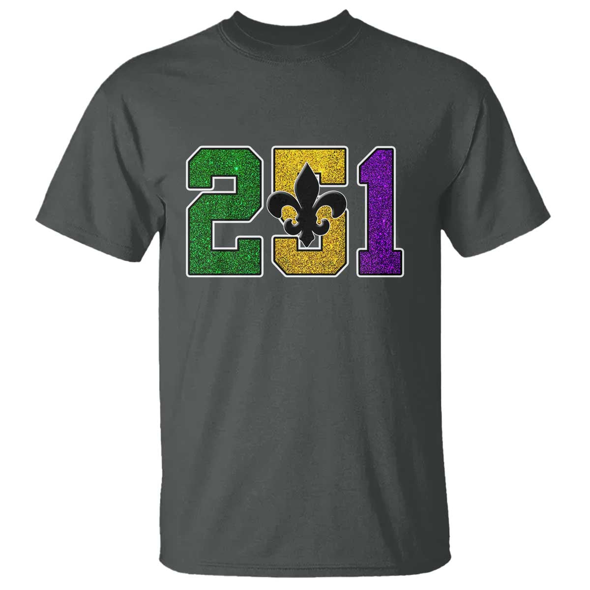 Funny Mardi Gras Mobile Alabama T Shirt 251 Area Code Glitter Print Fleur De Lis TS11 Dark Heather Print Your Wear