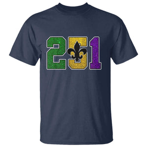 Funny Mardi Gras Mobile Alabama T Shirt 251 Area Code Glitter Print Fleur De Lis TS11 Navy Print Your Wear