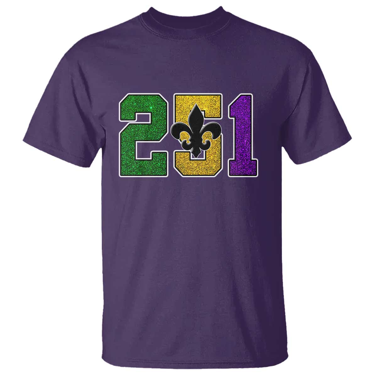 Funny Mardi Gras Mobile Alabama T Shirt 251 Area Code Glitter Print Fleur De Lis TS11 Purple Print Your Wear