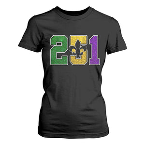 Funny Mardi Gras Mobile Alabama T Shirt For Women 251 Area Code Glitter Print Fleur De Lis TS11 Black Print Your Wear
