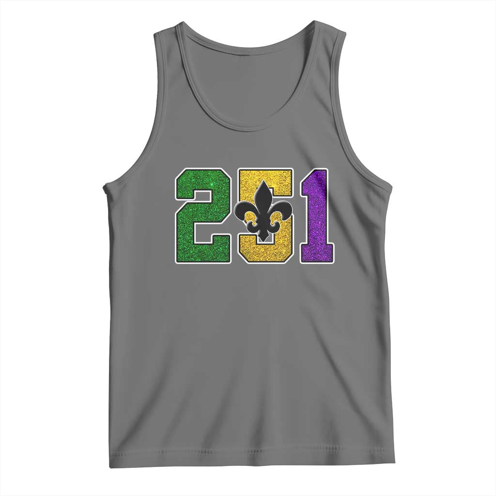 Funny Mardi Gras Mobile Alabama Tank Top 251 Area Code Glitter Print Fleur De Lis TS11 Black Heather Print Your Wear