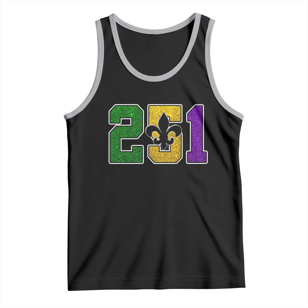 Funny Mardi Gras Mobile Alabama Tank Top 251 Area Code Glitter Print Fleur De Lis TS11 Black Athletic Heather Print Your Wear