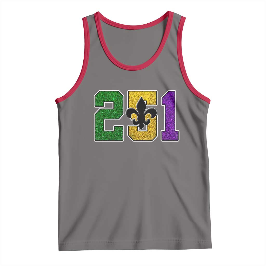 Funny Mardi Gras Mobile Alabama Tank Top 251 Area Code Glitter Print Fleur De Lis TS11 Deep Heather Red Print Your Wear