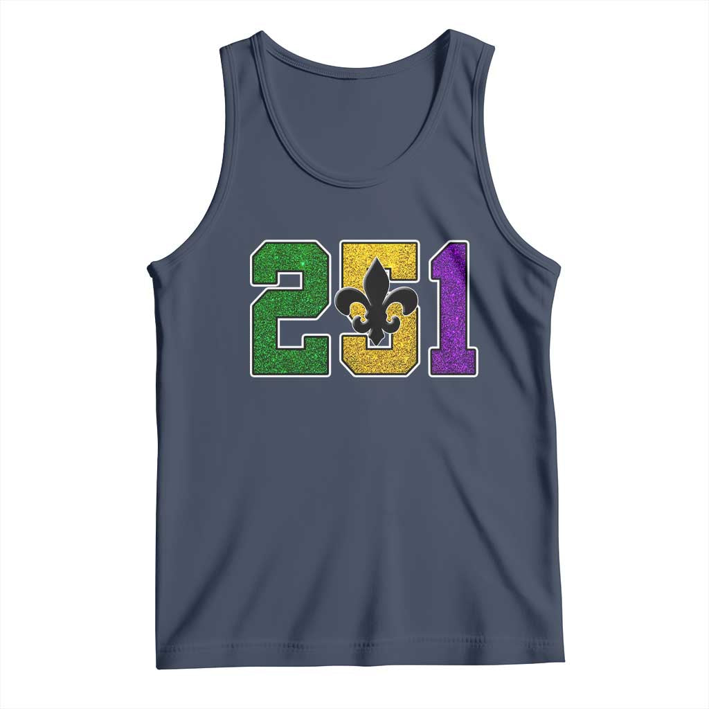 Funny Mardi Gras Mobile Alabama Tank Top 251 Area Code Glitter Print Fleur De Lis TS11 Navy Print Your Wear